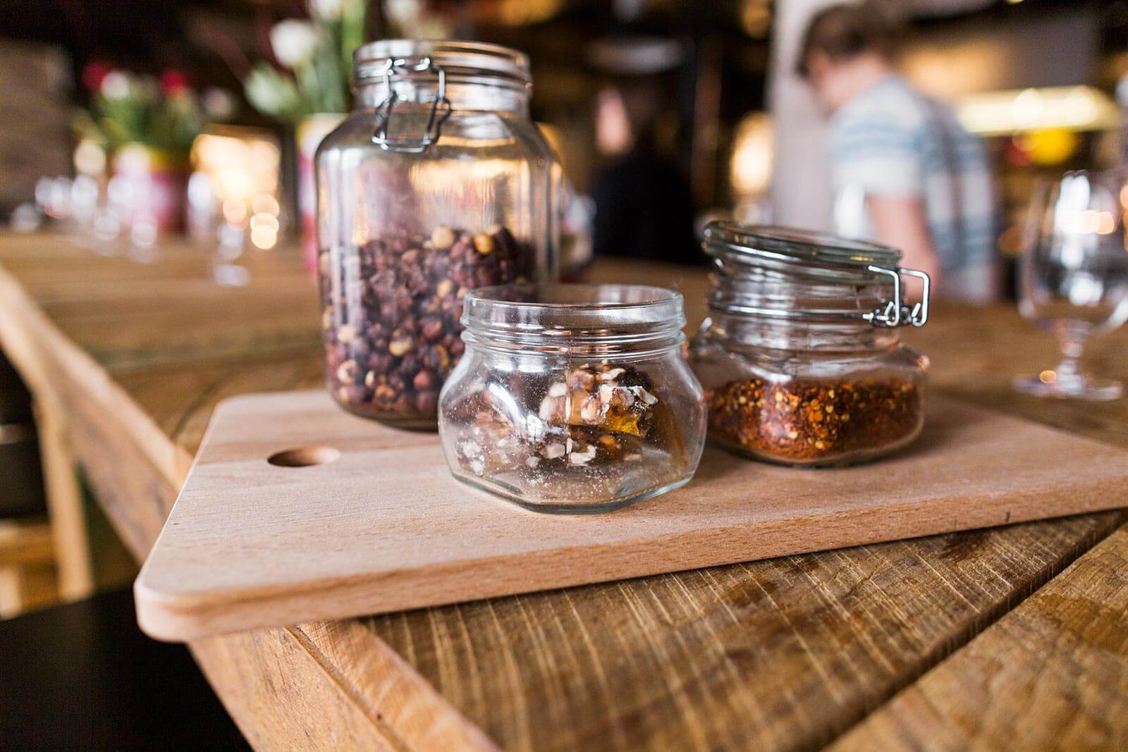 food in glass jars